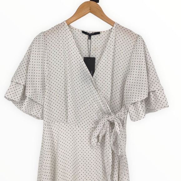 19 Cooper White Polka Dot Faux Wrap Dress Flutter Sleeves size Small NWT *Flaw - Picture 4 of 14